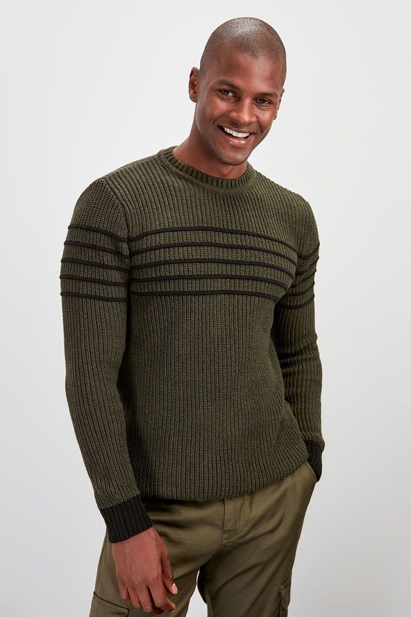 Trendyol Trendyol Khaki Wool Crew Neck Long Sleeve Sweater