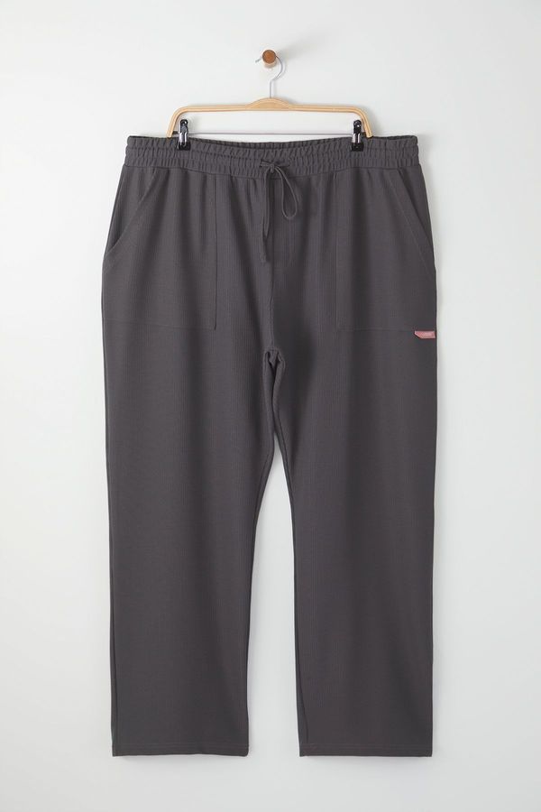 Trendyol Trendyol Large Size Anthracite Oversize/Wide Cut Textured Wide Leg Labeled Sweatpants