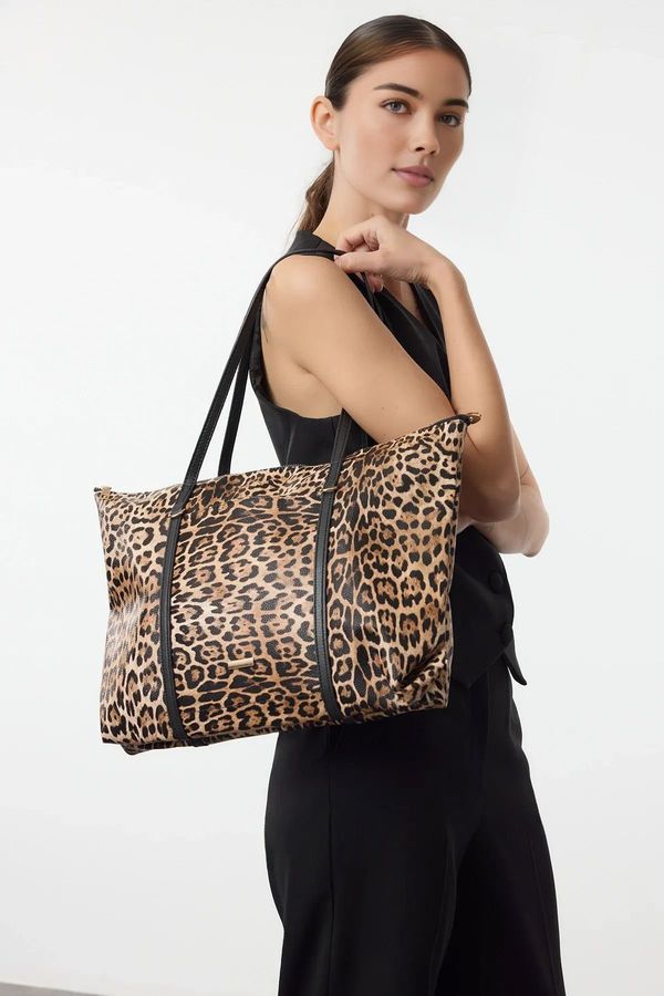 Trendyol Trendyol Leopard Print Brown Maxi Tote Shoulder Bag