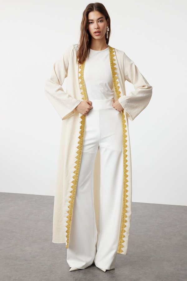 Trendyol Trendyol Light Beige Gold Embroidered Detailed Woven Cap & Abaya & Abaya