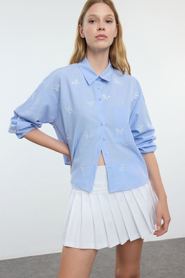 Trendyol Trendyol Light Blue Bow Embroidery Detailed Woven Shirt Shirt