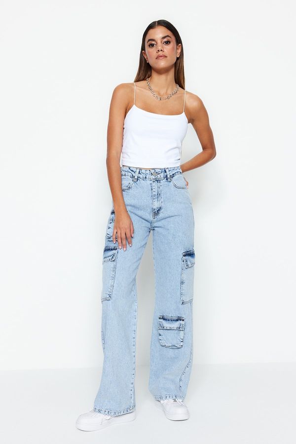 Trendyol Trendyol Light Blue Cargo High Waist Wide Leg Jeans with Pocket Detail