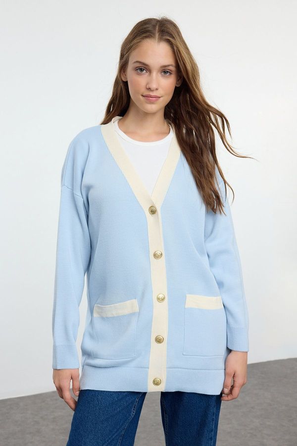 Trendyol Trendyol Light Blue Color Block Knitwear Cardigan