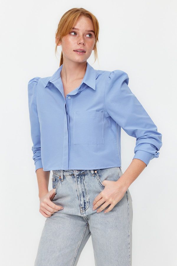 Trendyol Trendyol Light Blue Crop Woven Shirt