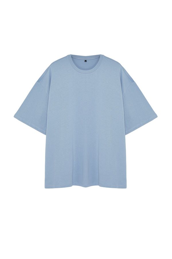 Trendyol Trendyol Light Blue Plus Size Oversize Comfortable Basic 100% Cotton T-Shirt