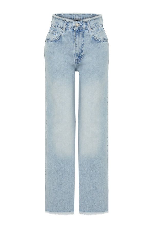 Trendyol Trendyol Light Blue Tassel Detailed High Waist Wide Leg Jeans