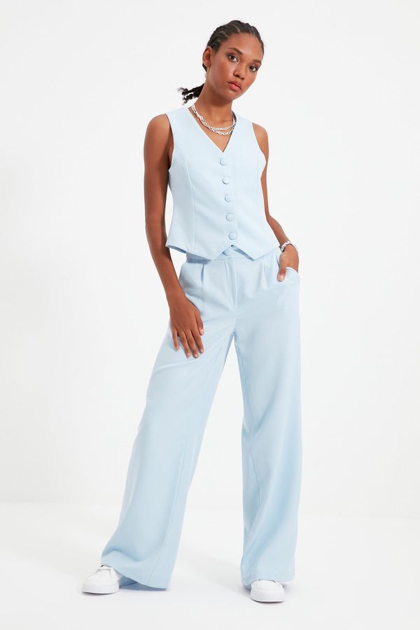 Trendyol Trendyol Light Blue Wide Leg Pleated Woven Trousers