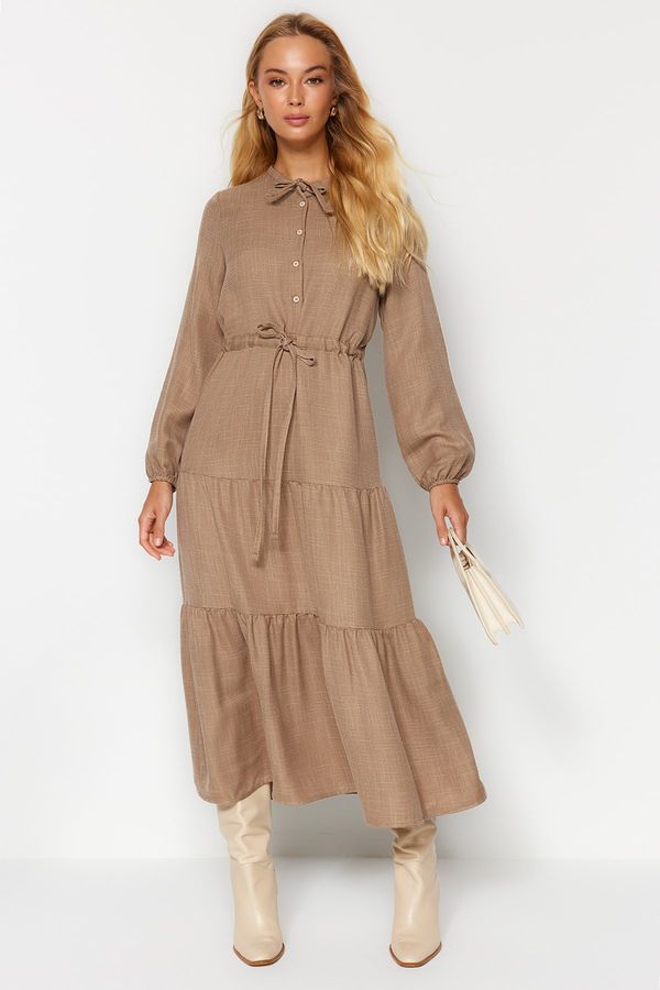 Trendyol Trendyol Light Brown Lace-Up Tiered Woven Dress