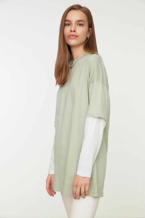 Trendyol Trendyol Light Green Sleeve Detailed Knitted Tunic