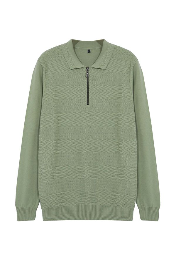 Trendyol Trendyol Light Green Slim Crew Neck Textured Knitwear Sweater