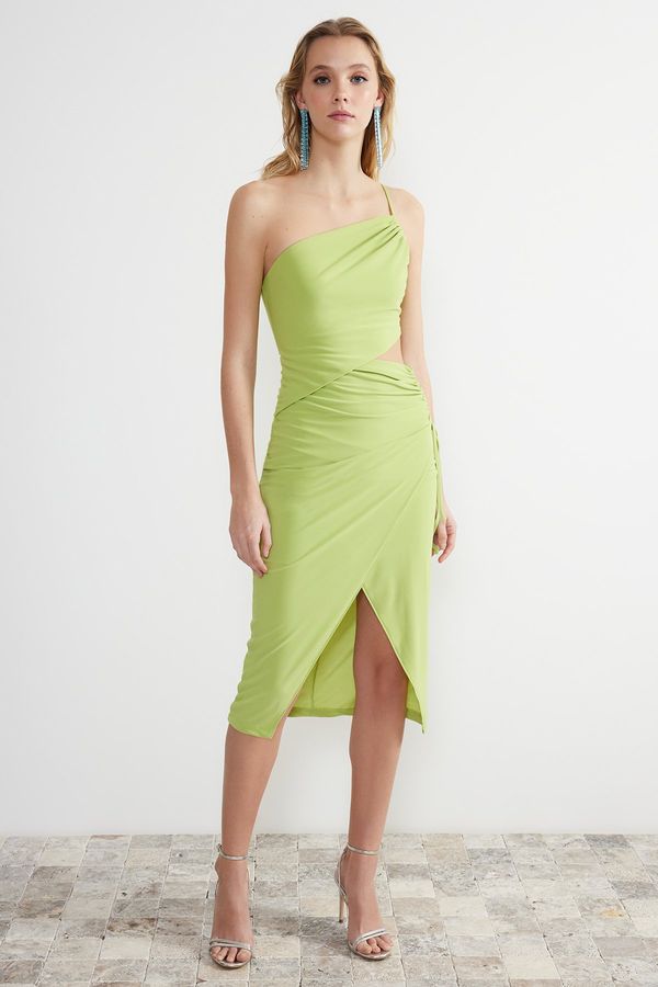 Trendyol Trendyol Light Green Wrapover Knitted Window/Cut Out Detail Dress