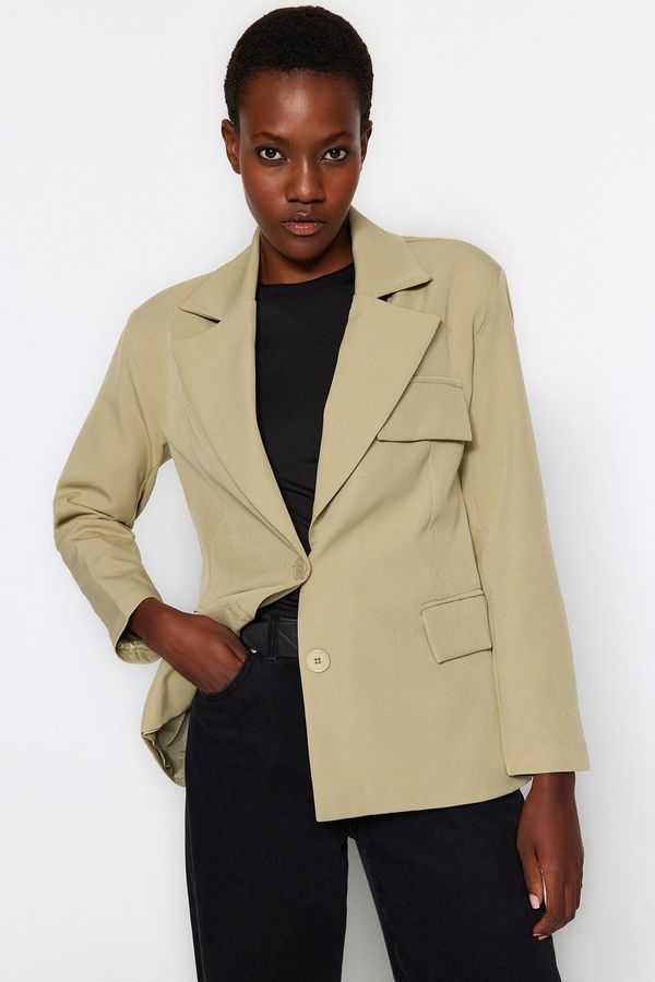 Trendyol Trendyol Light Khaki Oversize Lined Woven Blazer Jacket