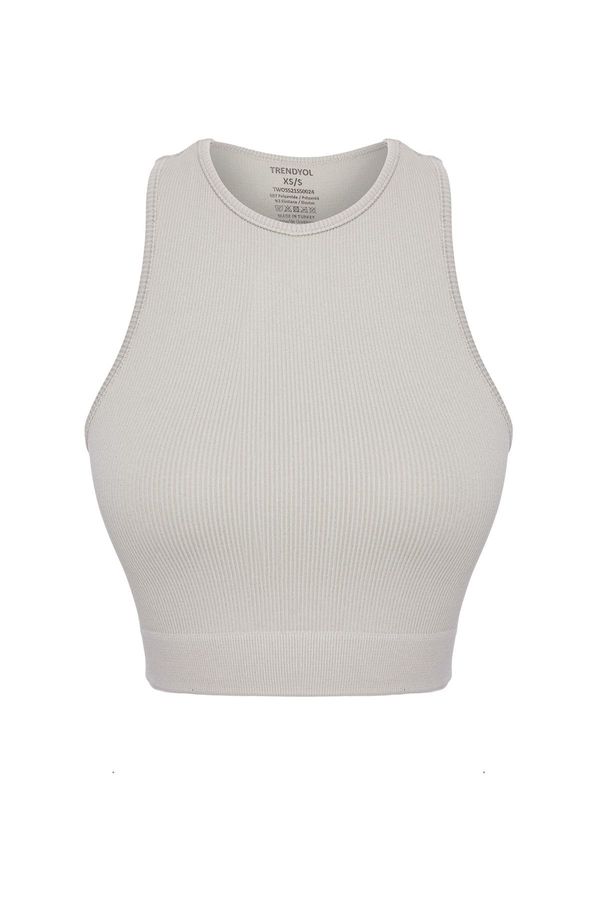 Trendyol Trendyol Light Khaki Seamless Ribbed and Lightly Supported/Shaping Knitted Sports Bra