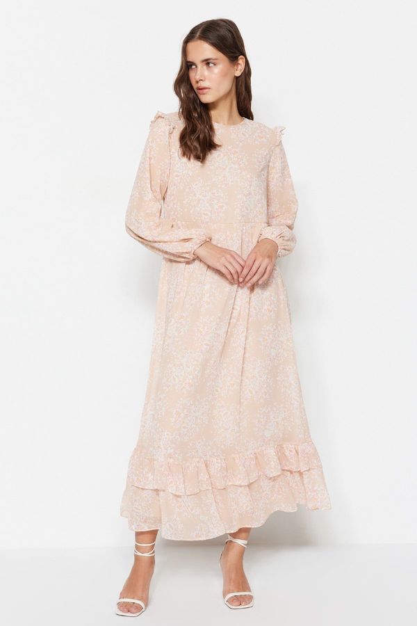 Trendyol Trendyol Light Pink Floral Ruffle Detail Lined Woven Chiffon Dress