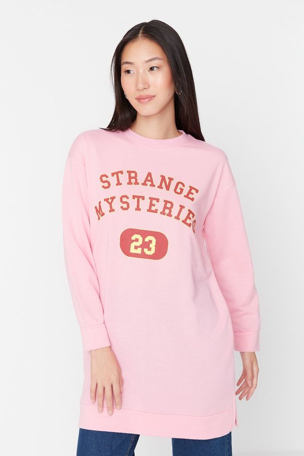 Trendyol Trendyol Light Pink Printed Knitted Sweatshirt