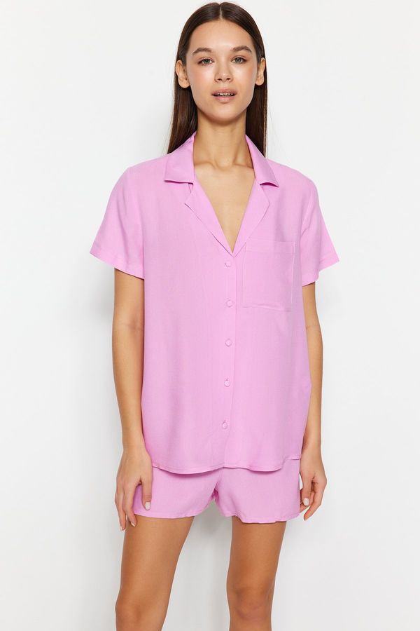 Trendyol Trendyol Light Pink Viscose Shirt-Shorts Woven Pajama Set