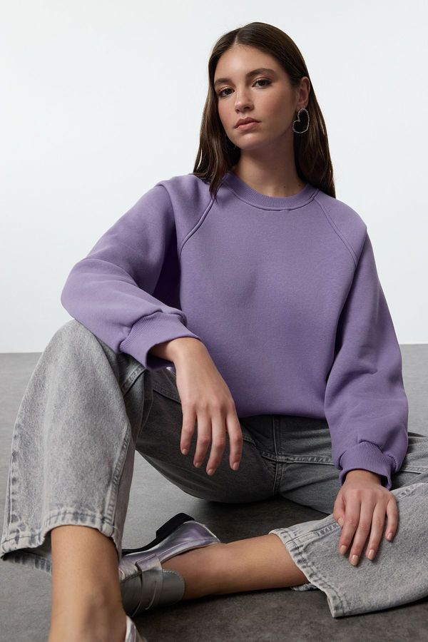 Trendyol Trendyol Lila Relaxed/Comfortable Fit Basic Raglan Sleeve Crew Neck Knitted Sweatshirt