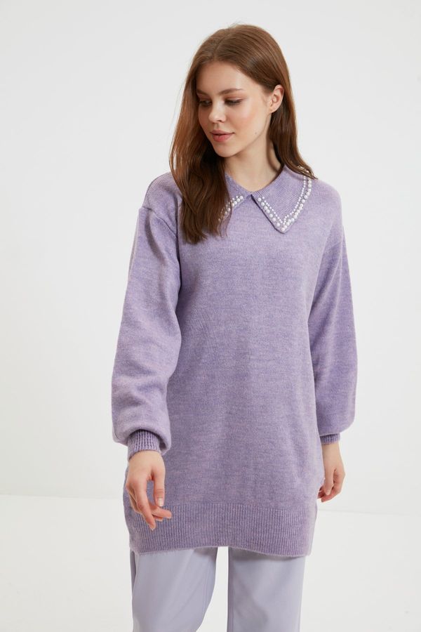 Trendyol Trendyol Lilac Baby Neck Pearl Soft Knitwear Sweater