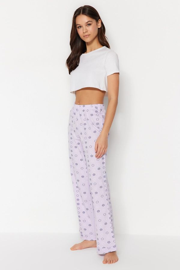 Trendyol Trendyol Lilac Cotton Star Patterned Knitted Pajama Bottoms