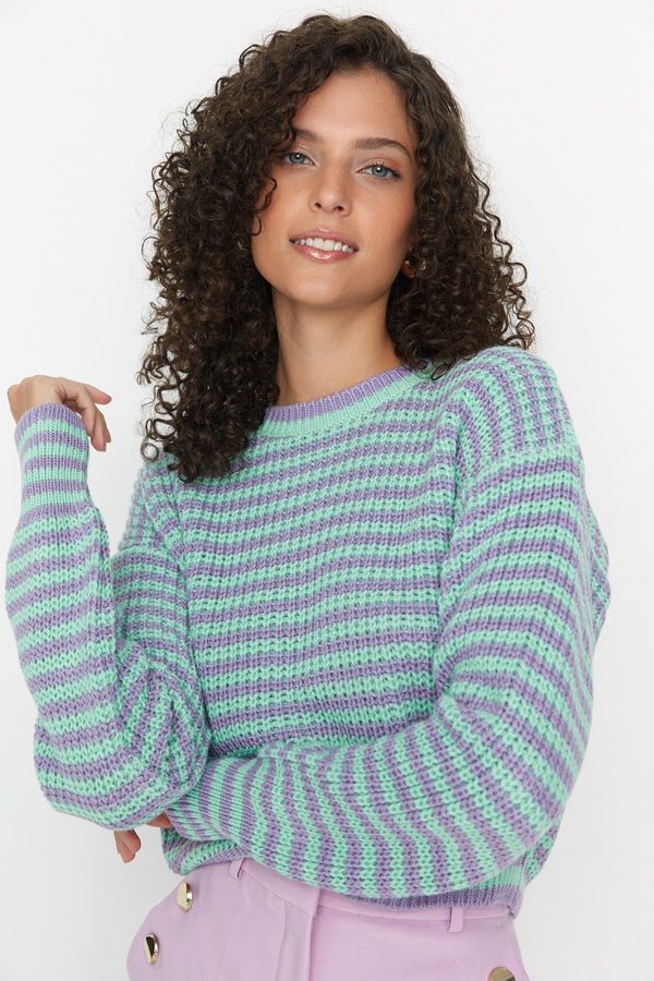 Trendyol Trendyol Lilac Crop Striped Knitwear Sweater
