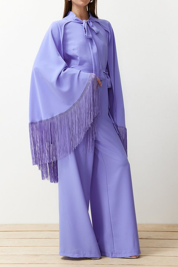 Trendyol Trendyol Lilac Evening Dress Jumpsuit Tasseled Cape Suit