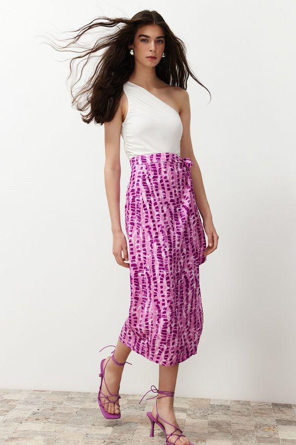 Trendyol Trendyol Lilac Floral Pattern Viscose Fabric Midi Woven Skirt