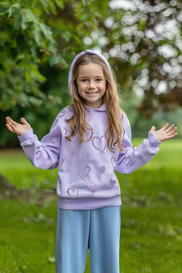 Trendyol Trendyol Lilac Girl's Heart Patterned Hooded Knitted Sweatshirt
