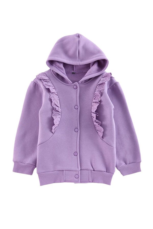 Trendyol Trendyol Lilac Girl's Ruffle Detailed Hooded Cotton Knitted Cardigan