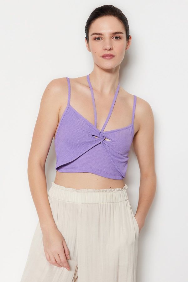 Trendyol Trendyol Lilac Hangers and Window/Cut-Out Detail Knitted Crepe Knit Blouse