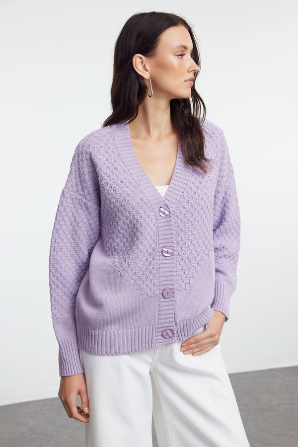 Trendyol Trendyol Lilac Knit Detailed Wide Pattern Knitwear Cardigan