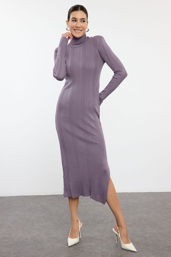 Trendyol Trendyol Lilac Midi Knitwear Turtleneck Glitter Yarn Dress