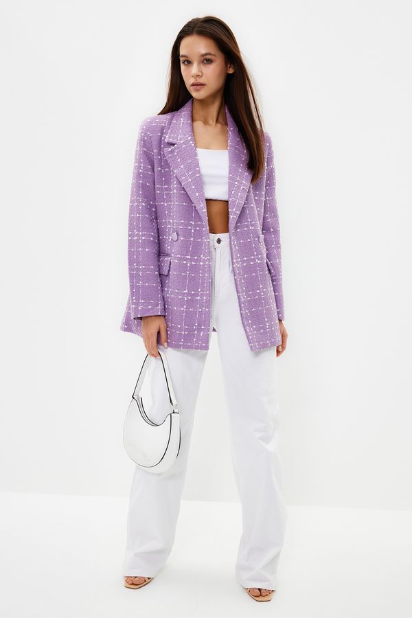 Trendyol Trendyol Lilac Oversize Woven Plaid Blazer Jacket