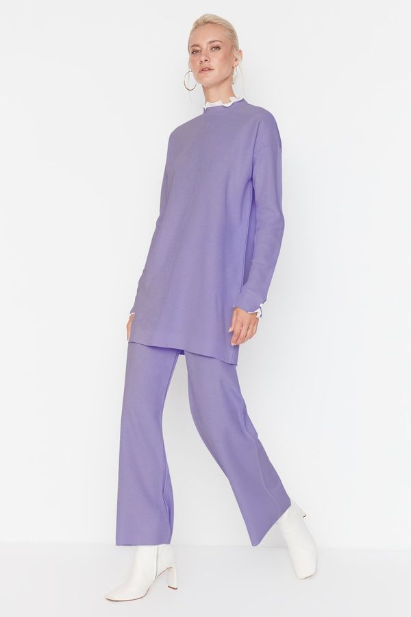 Trendyol Trendyol Lilac Pearl and Tulle Detailed Sweater-Pants Knitwear Set