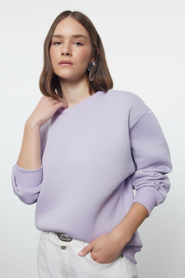 Trendyol Trendyol Lilac Thick Fleece Inside Regular/Normal Fit Crew Neck Basic Knitted Sweatshirt