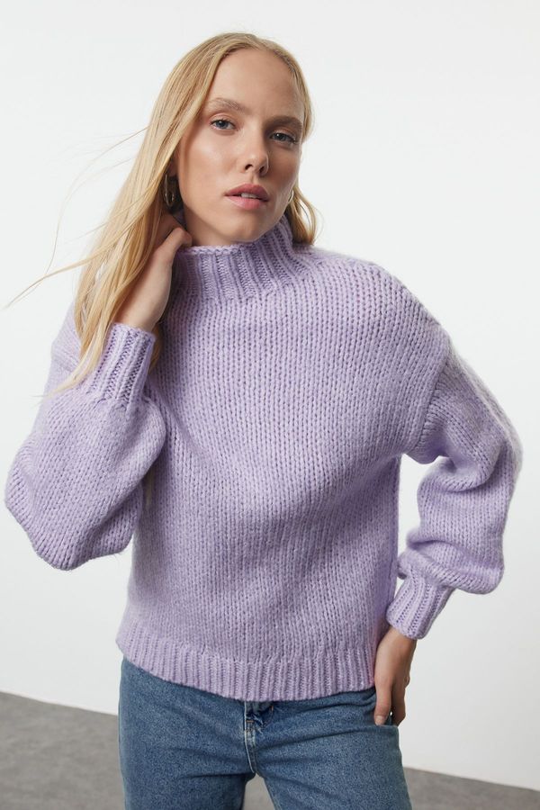 Trendyol Trendyol Lilac Wide Fit Soft Textured Basic Knitwear Sweater