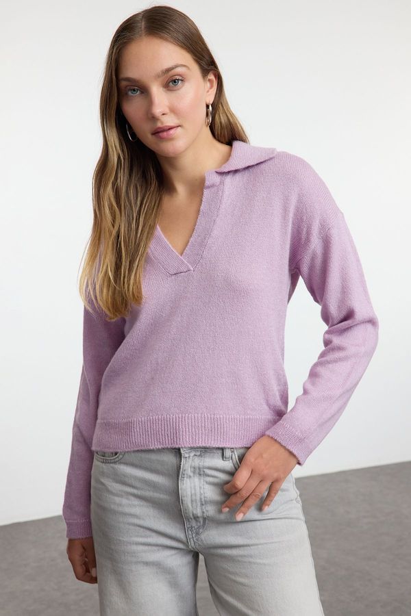 Trendyol Trendyol Lilac Wide Pattern Soft Texture Basic Knitwear Sweater