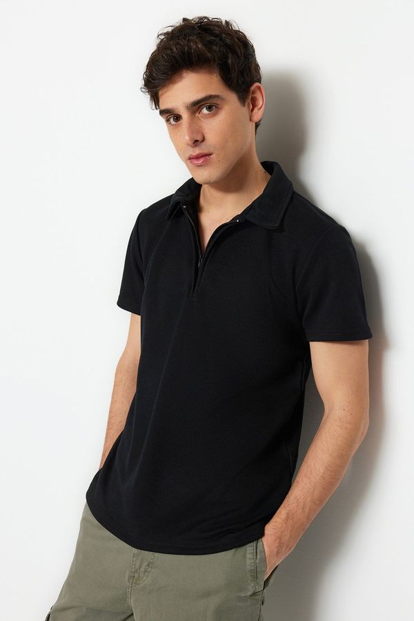 Trendyol Trendyol Limited Edition Black Regular/Normal Cut Pique Zippered Polo Collar T-shirt