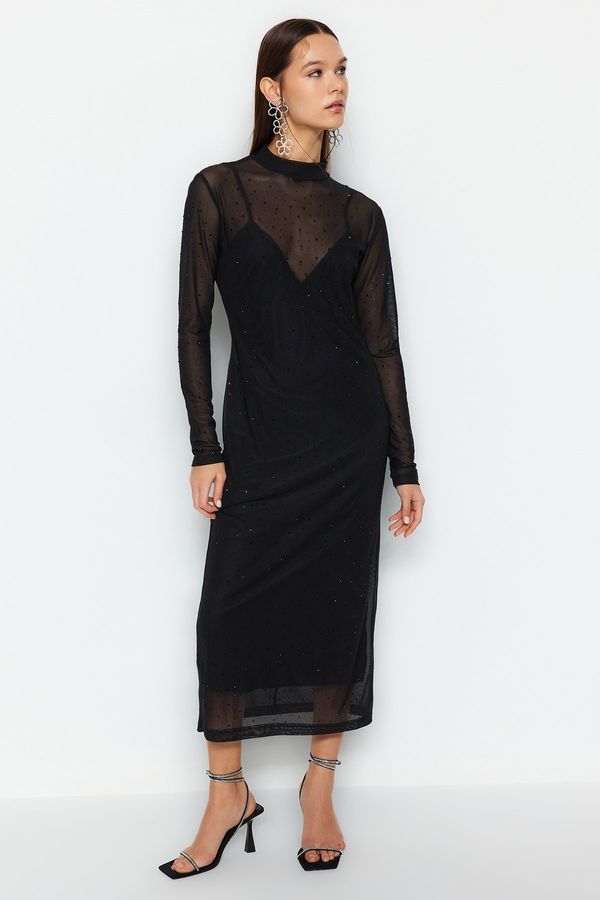 Trendyol Trendyol Limited Edition Black Tulle Dress with Shiny Stones