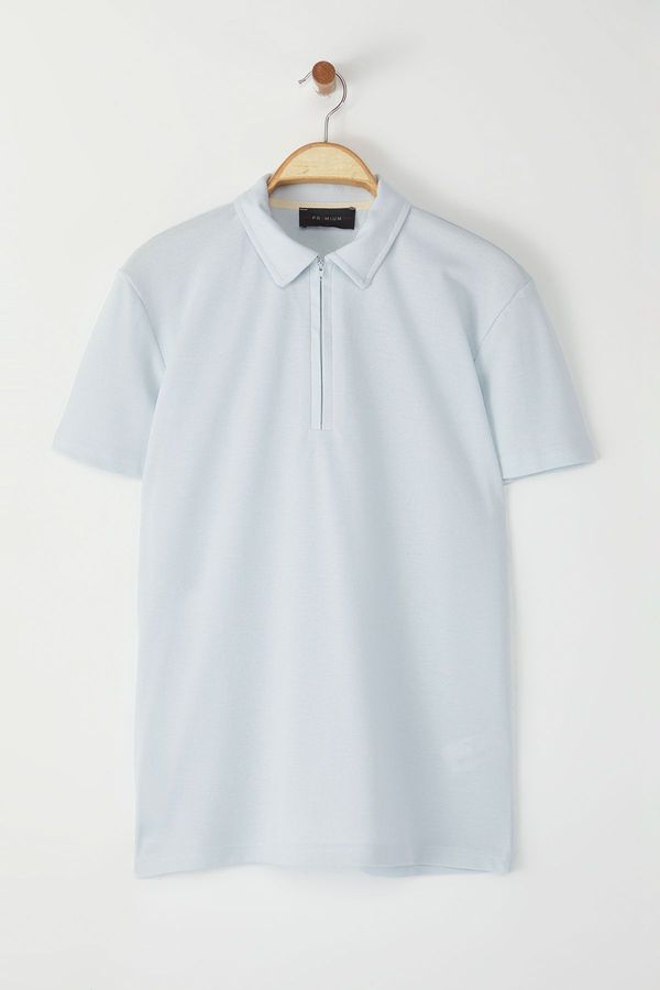 Trendyol Trendyol Limited Edition Blue Regular Cut Pique Zippered Polo Neck T-shirt