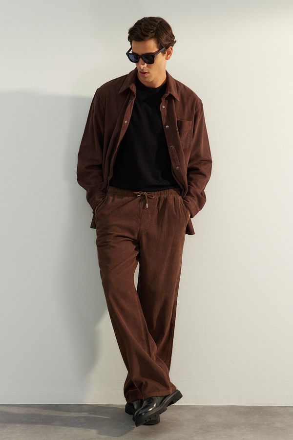 Trendyol Trendyol Limited Edition Brown Velvet Wide Leg Trousers