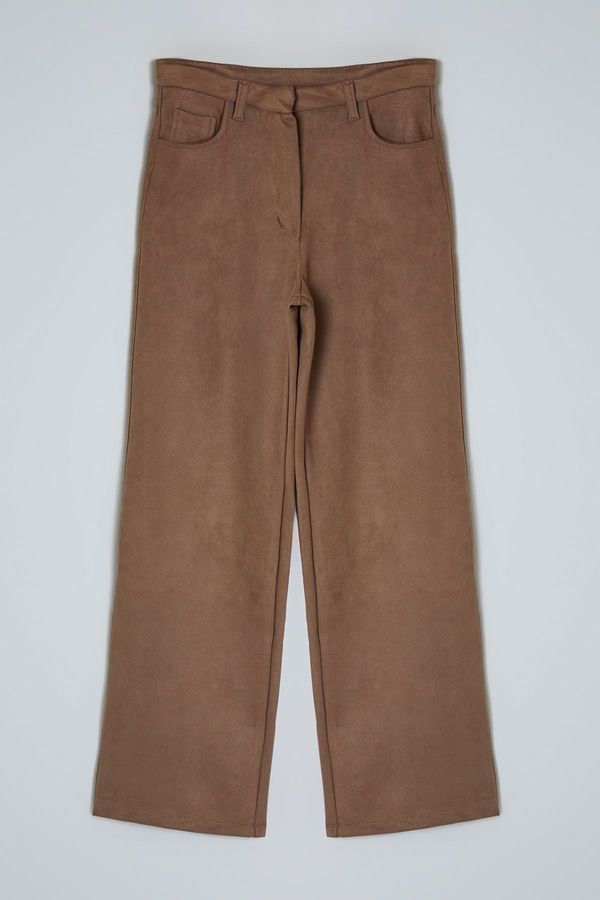 Trendyol Trendyol Limited Edition Dark Brown Suede Wide Leg Pants