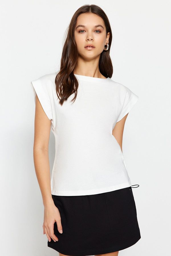 Trendyol Trendyol Limited Edition Ecru 100% Cotton Basic Knitted T-Shirt