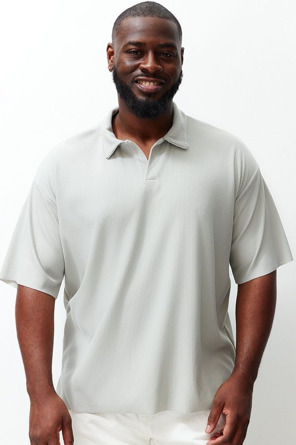 Trendyol Trendyol Limited Edition Large Size Stone Oversize Textured Ottoman Polo Collar T-Shirt