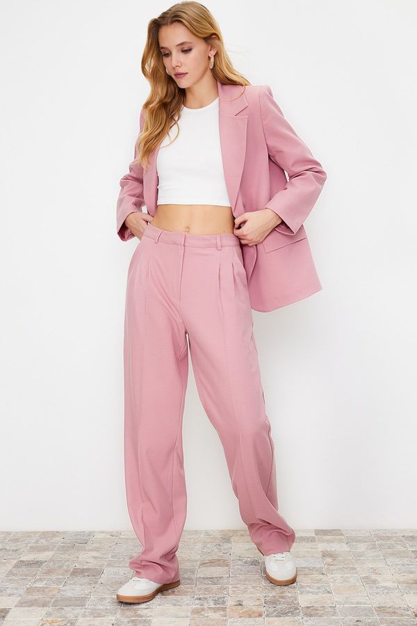 Trendyol Trendyol Limited Edition Light Pink Straight/Straight Fit Pleated Woven Trousers