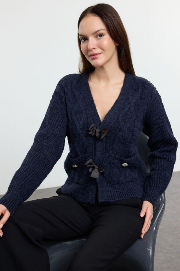 Trendyol Trendyol Limited Edition Navy Blue Soft Textured Hair Knit Sweater