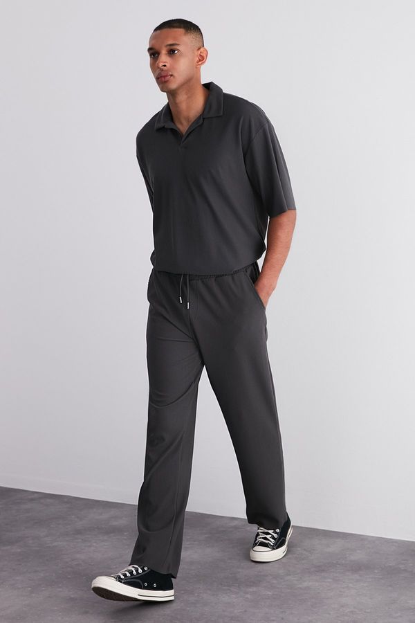 Trendyol Trendyol Limited Edition Smoke / Wide Leg Textured Wrinkle-Free Hidden Drawstring One Piece Sweatpants