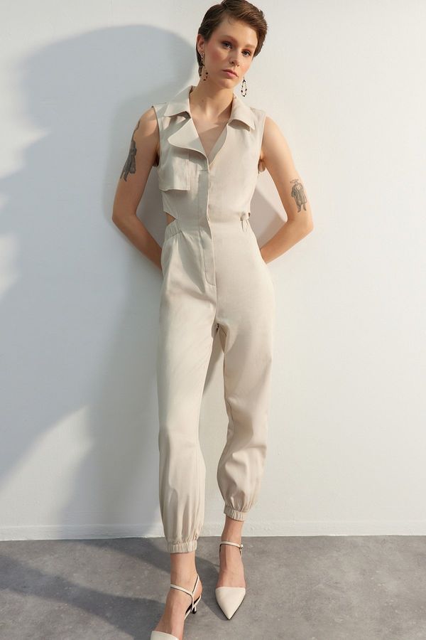 Trendyol Trendyol Limited Edition Stone Maxi Woven Window Detailed Jumpsuit