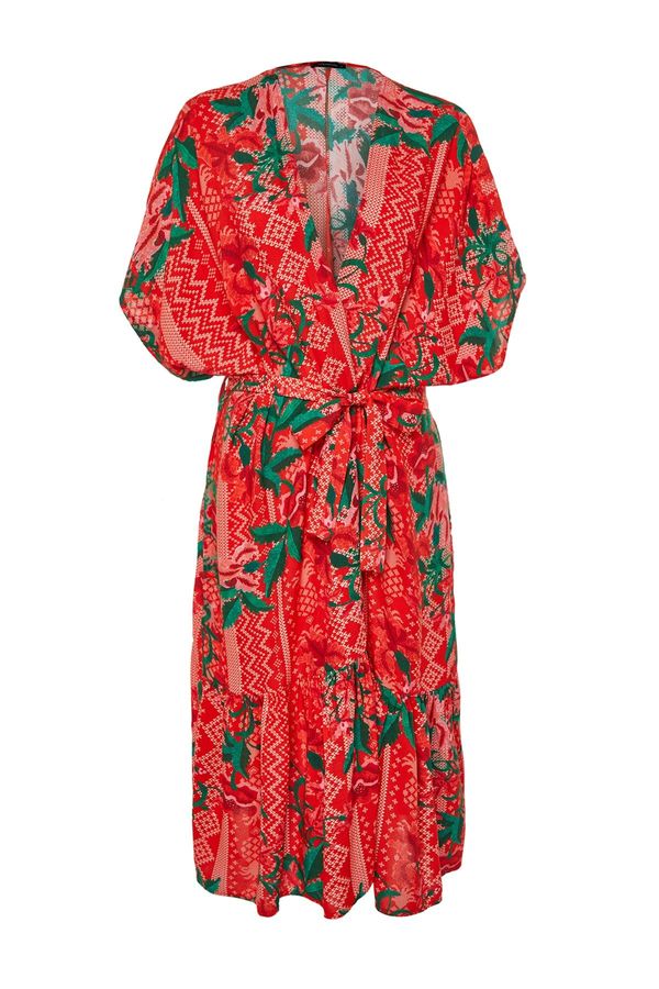 Trendyol Trendyol Maxi Woven Kimono & Kaftan with Floral Pattern Belt