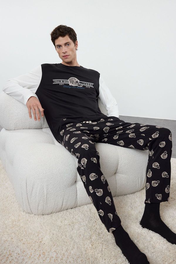 Trendyol Trendyol Men's Black Printed Regular Fit Knitted Pajama Set