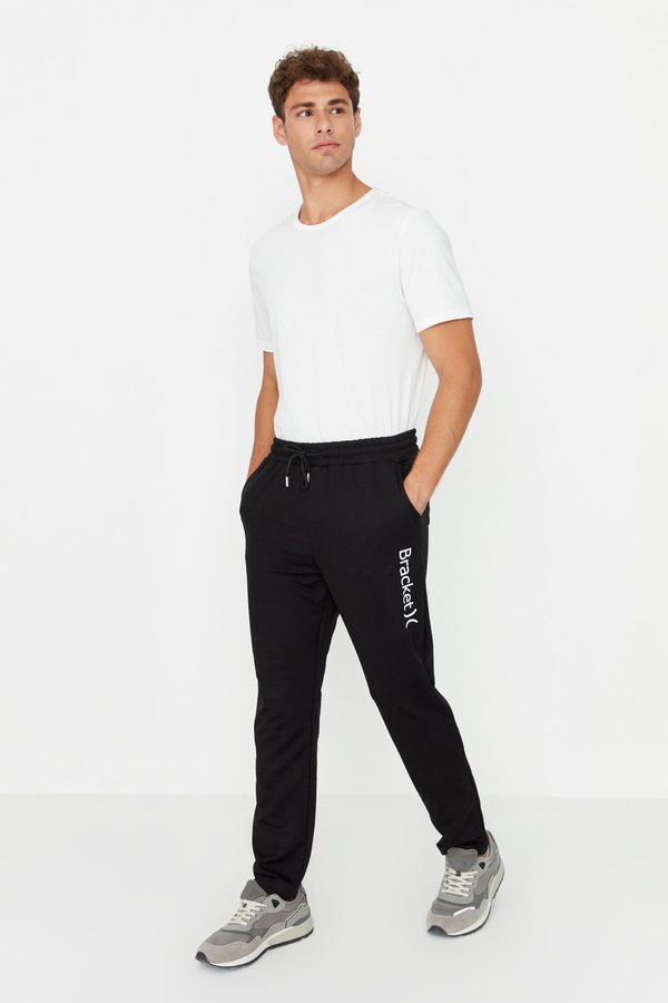 Trendyol Trendyol Men's Black Regular Fit Printed Open Leg Cotton Sweatpants